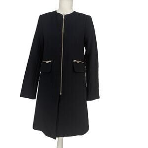 HM Black Textured Zip Up Coat Jacket Gold Hardware Classic
